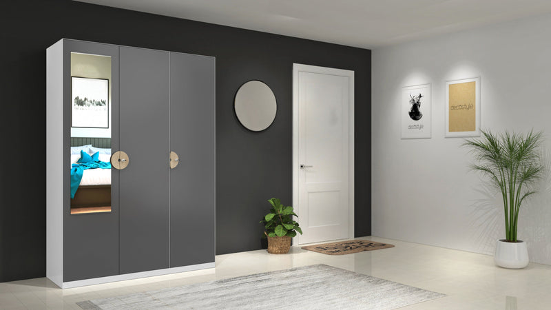 Chic 3 Door with Mirror (Matt Grey color) By Xohome Furniture 