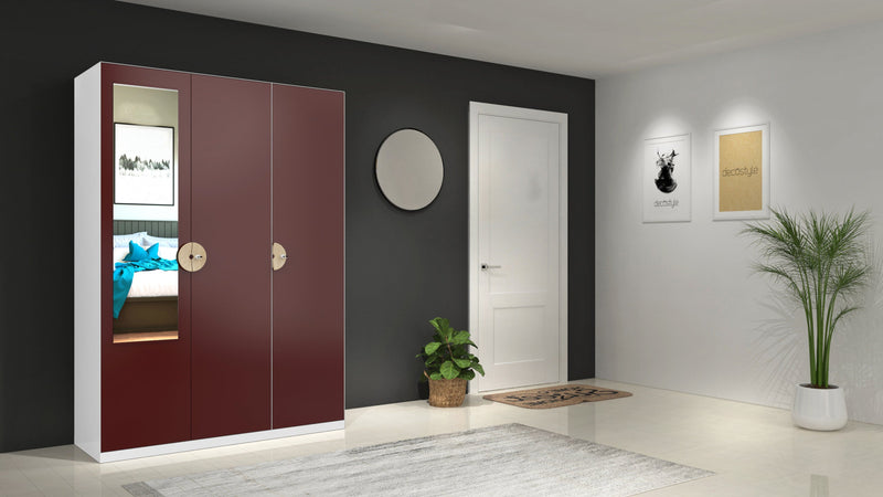 Chic 3 Door with Mirror (Wine color) By Xohome Furniture 