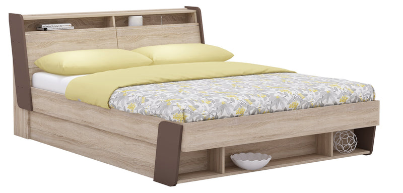 Flow Queen Bed (With Storage) Furniture First Guwahati Queen Sonoma Oak & Cacao Supermatt 