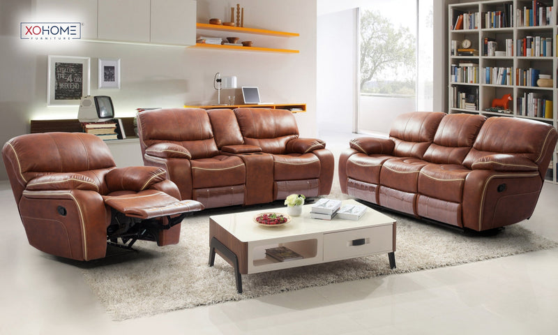 Lexi Recliner By Xohome Furniture 3+2+1 Posh Brown With Cup Holder