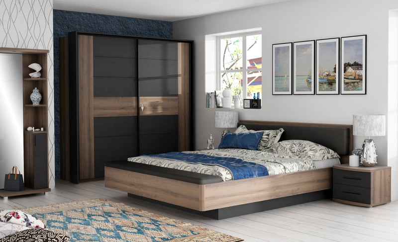 Rondino Bedroom Set Furniture First Guwahati King Mud Oak & Black Oak 